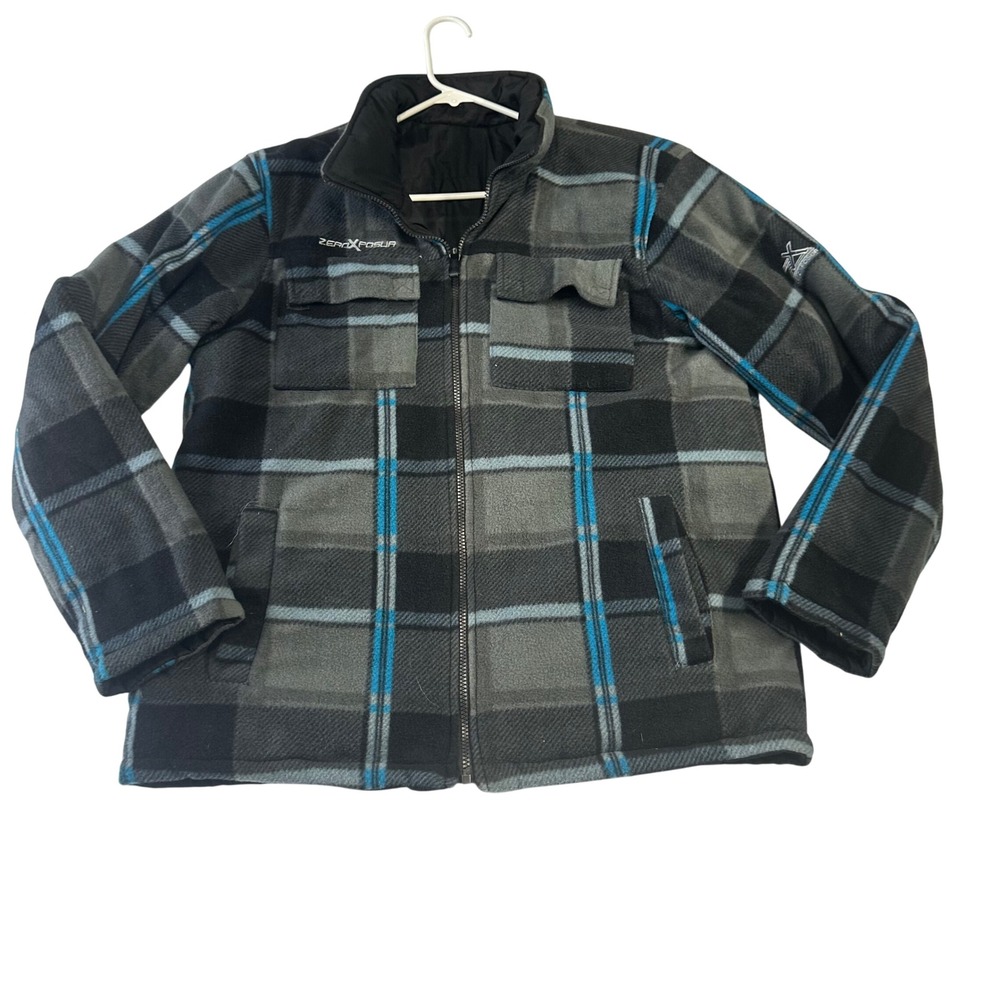 ZeroXposur Mens Fleece Plaid Jacket Gray Blue Full Zip Quilted Lined XL